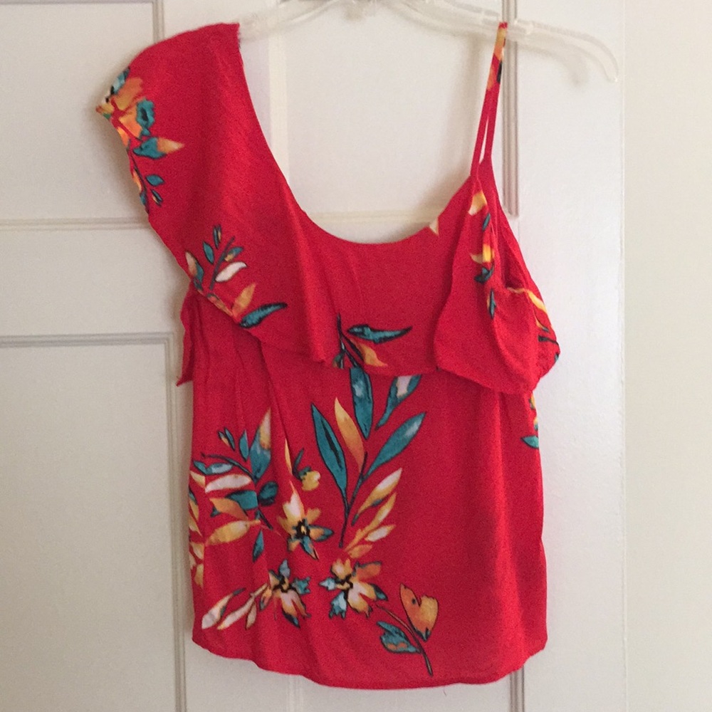 Express Tropical Ruffle Top